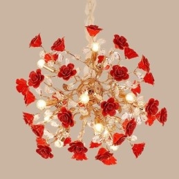 Luxus Pendelleuchte Keramik Rote Blume Kronleuchter
