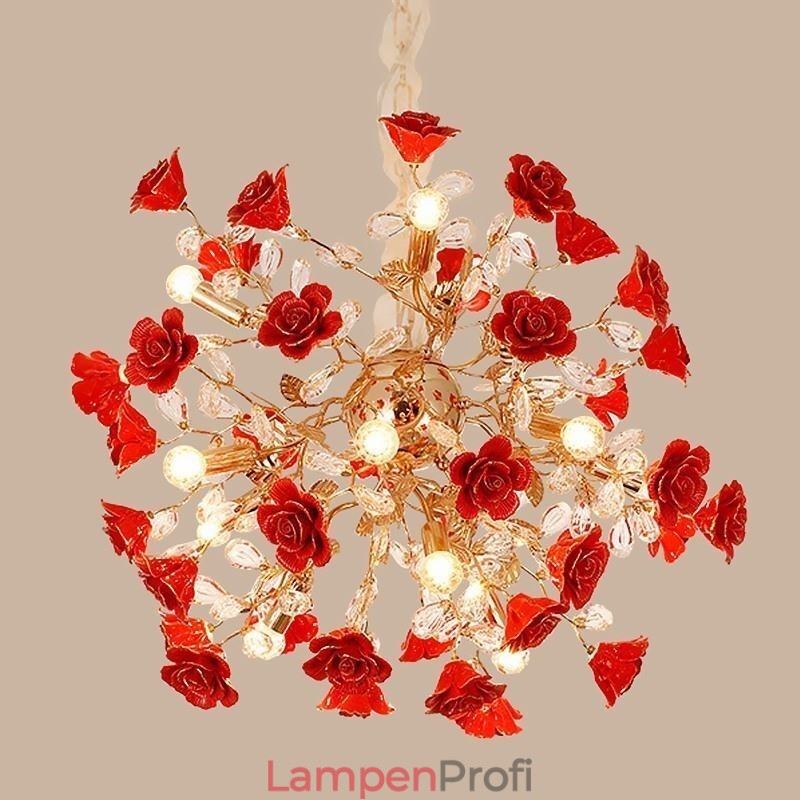 Luxus Pendelleuchte Keramik Rote Blume Kronleuchter