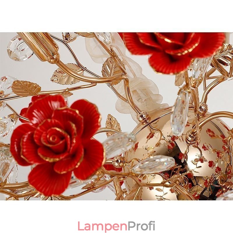 Luxus Pendelleuchte Keramik Rote Blume Kronleuchter