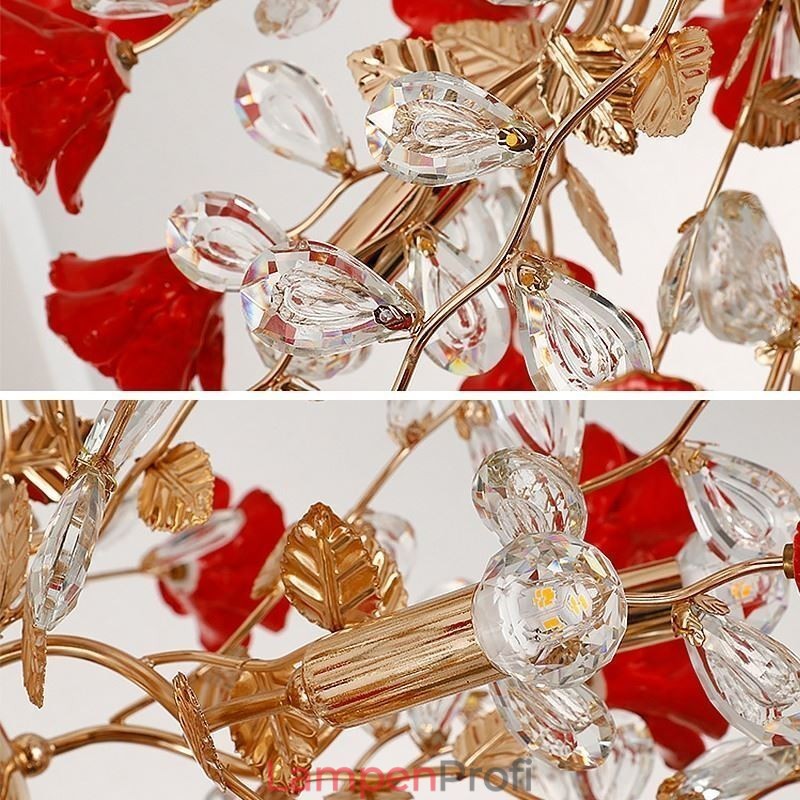 Luxus Pendelleuchte Keramik Rote Blume Kronleuchter