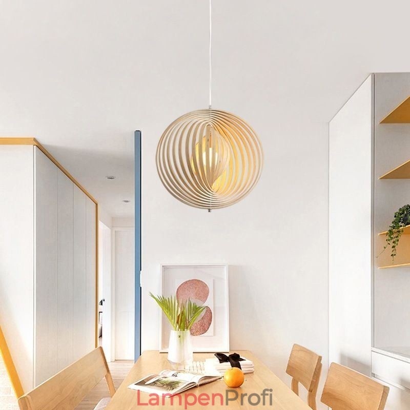 Moderne runde Kugel-Kronleuchter-Pendelleuchte aus Lindenholz