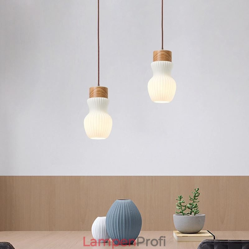Japanische Holz Pendelleuchte Glaskessel Hängeleuchte