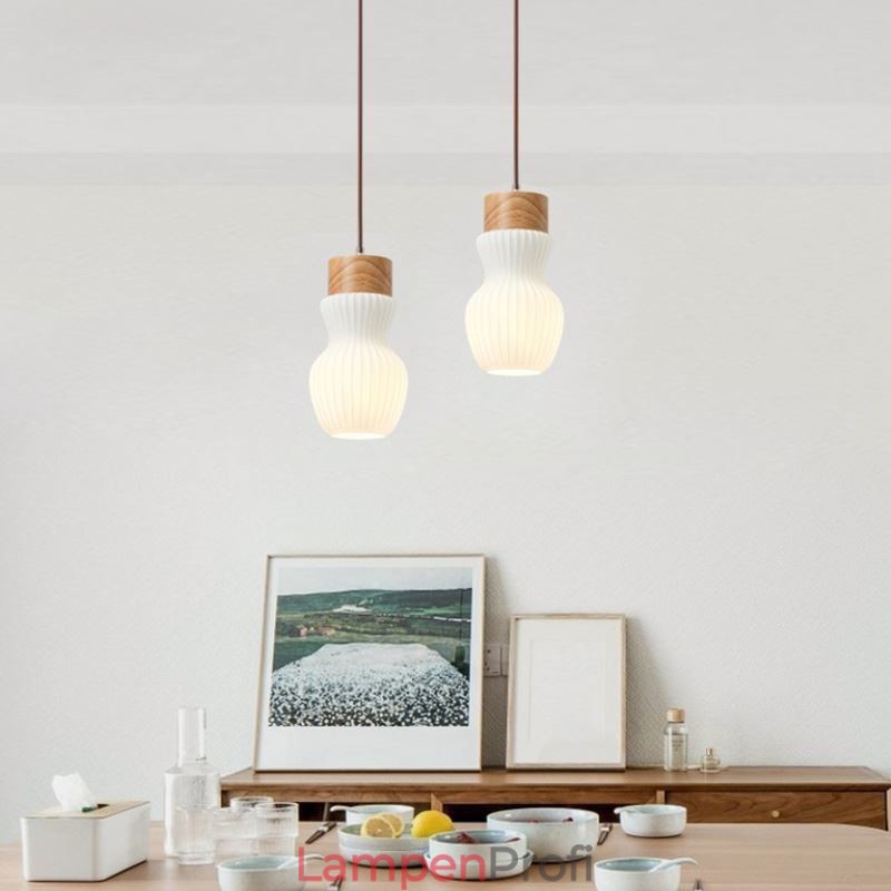 Japanische Holz Pendelleuchte Glaskessel Hängeleuchte