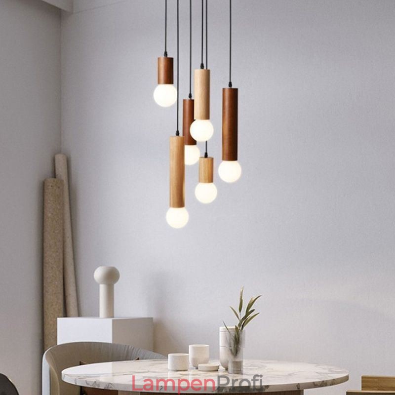 Japanische Holz Pendelleuchte 6 Lichter Hängeleuchte