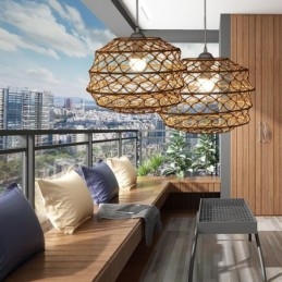 Moderne pastorale Pendelleuchte Kreative Rattan Hängeleuchte mit faltbarem Lampenschirm