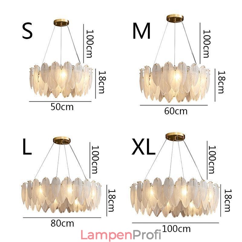 Künstlerischer Glas-Kronleuchter, runde Pendelleuchte mit Federn