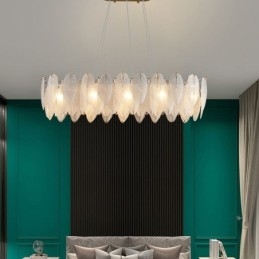 Künstlerischer Glas-Kronleuchter mit Federn, runde Pendelleuchte