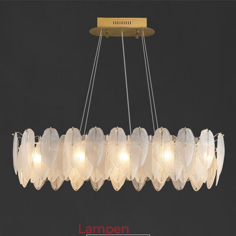 Künstlerischer Glas-Kronleuchter mit Federn, runde Pendelleuchte