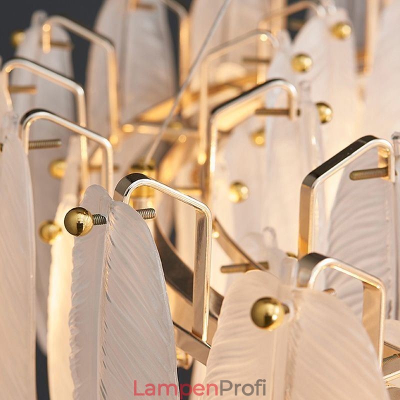 Künstlerischer Glas-Kronleuchter mit Federn, runde Pendelleuchte