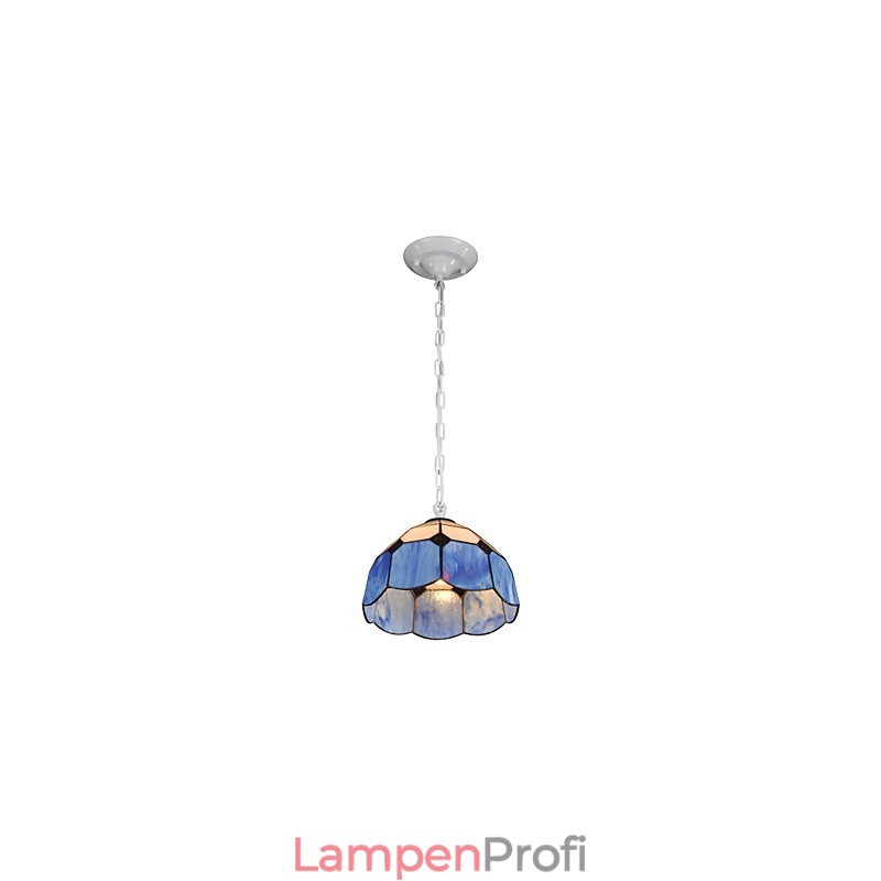 Kronleuchter Mini Style Country Garage weiß + blaue Glasleuchten