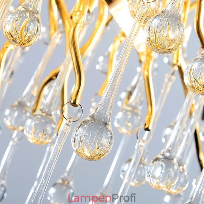 Nordischer Kristall-Kronleuchter mit Blumenmuster, runder Schirm, Luxus-Gold-Pendelleuchte