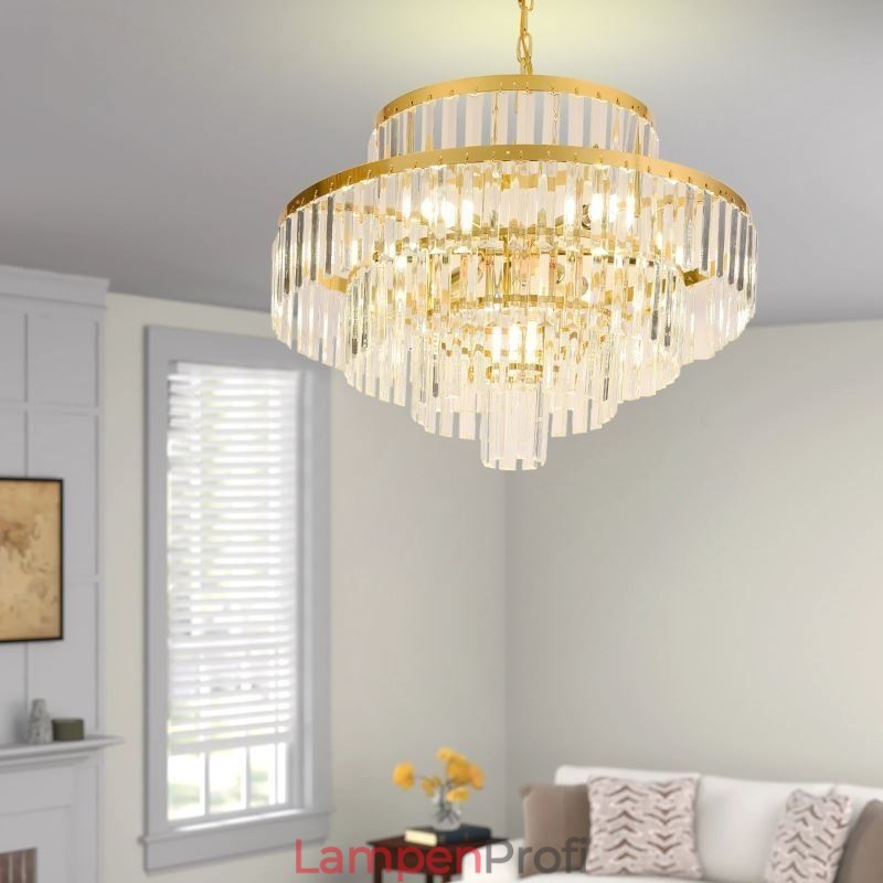 Gold Kristall Pendelleuchte 4 Ebenen Deckenbeleuchtung 7 Lichter