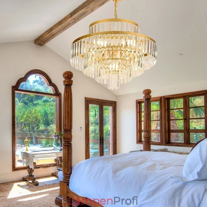 Gold Kristall Pendelleuchte 4 Ebenen Deckenbeleuchtung 7 Lichter