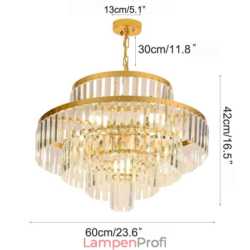 Gold Kristall Pendelleuchte 4 Ebenen Deckenbeleuchtung 7 Lichter