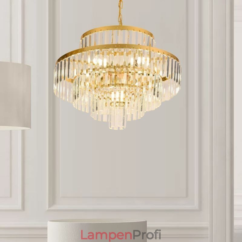 Gold Kristall Pendelleuchte 4 Ebenen Deckenbeleuchtung 7 Lichter