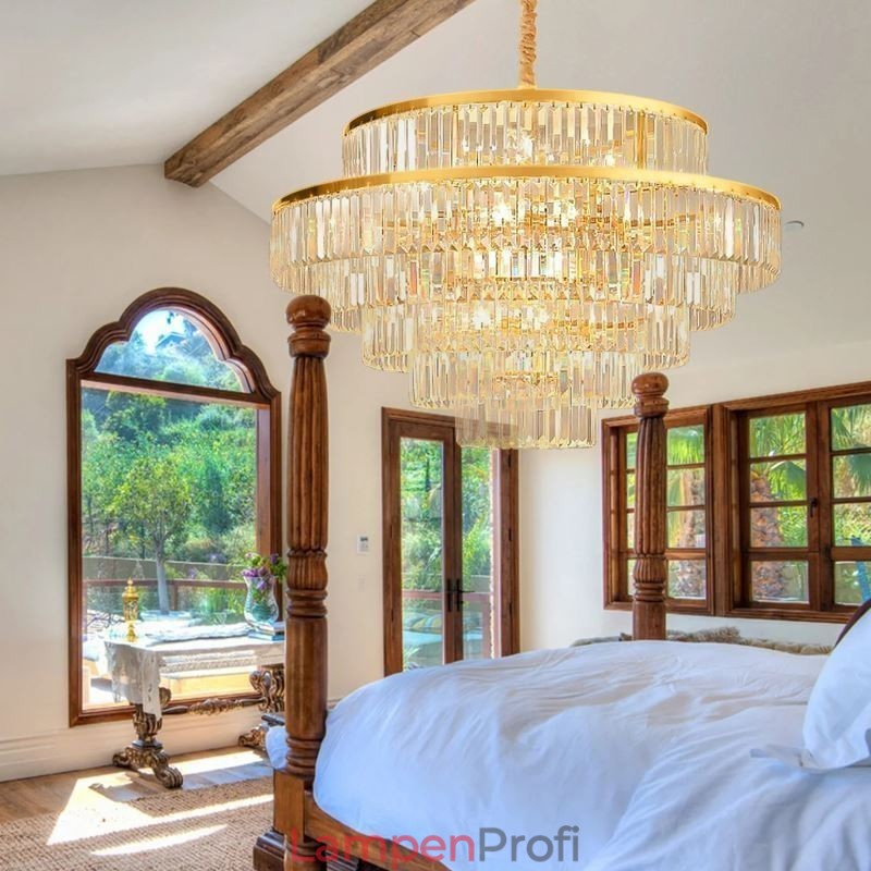 Gold Kristall Pendelleuchte 5 Ebenen Deckenbeleuchtung 7 Lichter