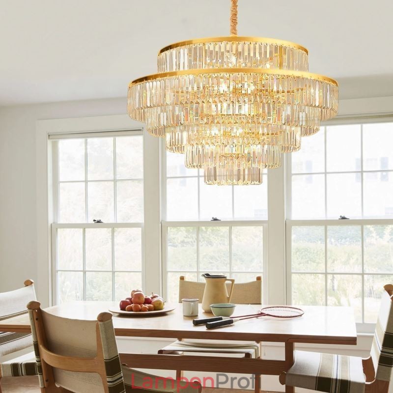 Gold Kristall Pendelleuchte 5 Ebenen Deckenbeleuchtung 7 Lichter