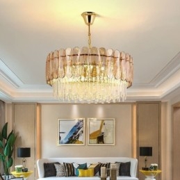 Luxus Pendelleuchte Kristall Gold Deckenleuchte