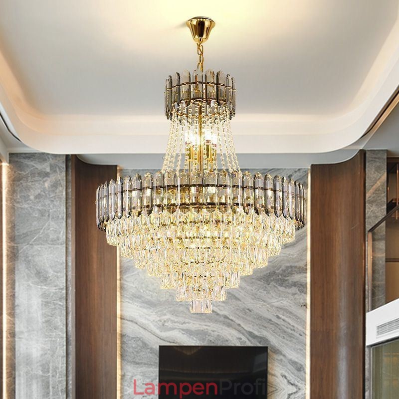 Moderne Pendelleuchte aus goldenem Kristall