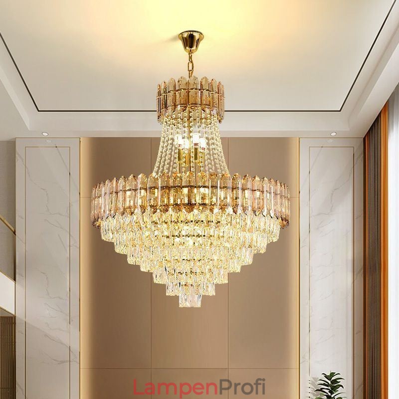Moderne Pendelleuchte aus goldenem Kristall