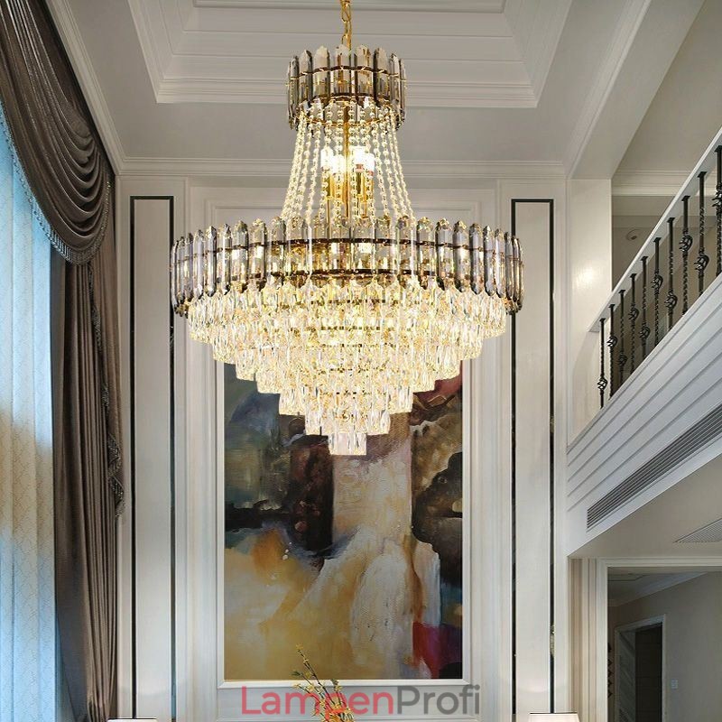 Moderne Pendelleuchte aus goldenem Kristall