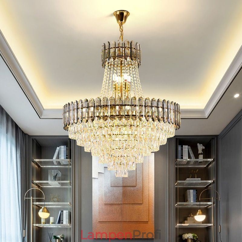 Moderne Pendelleuchte aus goldenem Kristall