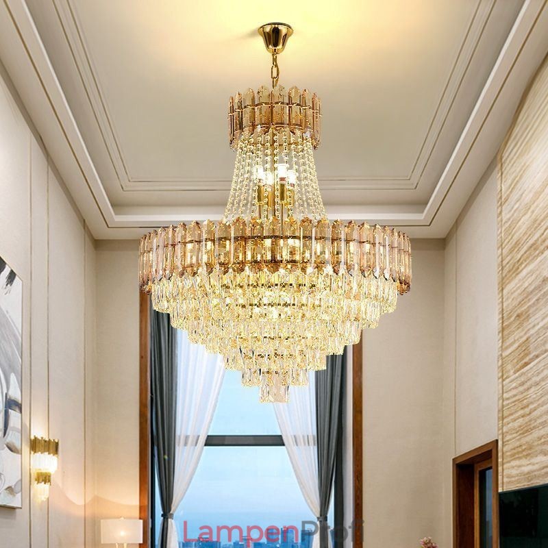 Moderne Pendelleuchte aus goldenem Kristall