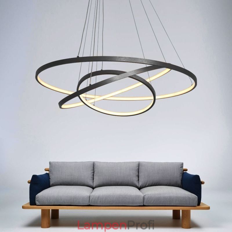 Moderne Pendelleuchte Aluminium Schwarz 3 Ring Hängeleuchte
