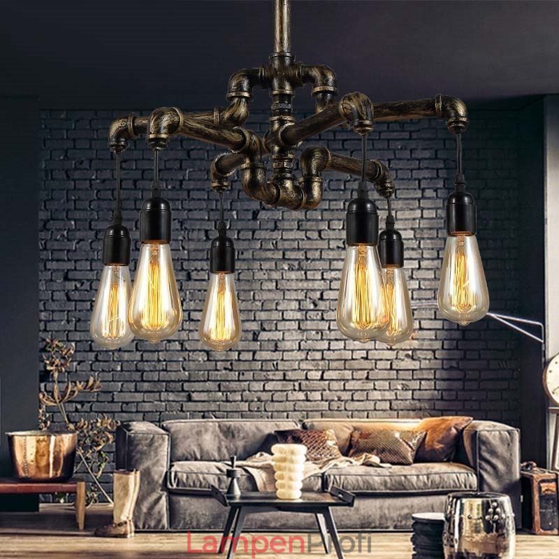 6 Licht Retro Industrielle Vintage Wasser Rohr Anhänger Licht Kronleuchter Land Rustikalen Stil