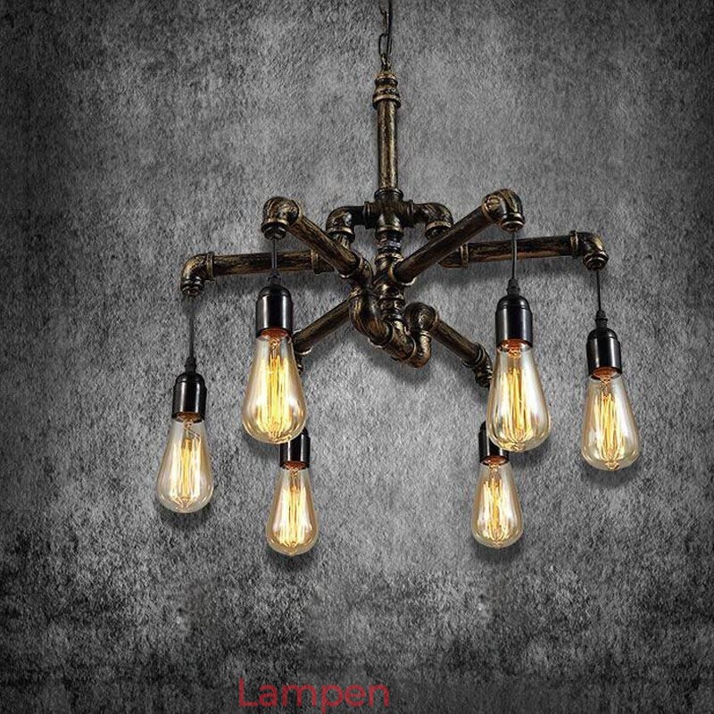 6 Licht Retro Industrielle Vintage Wasser Rohr Anhänger Licht Kronleuchter Land Rustikalen Stil
