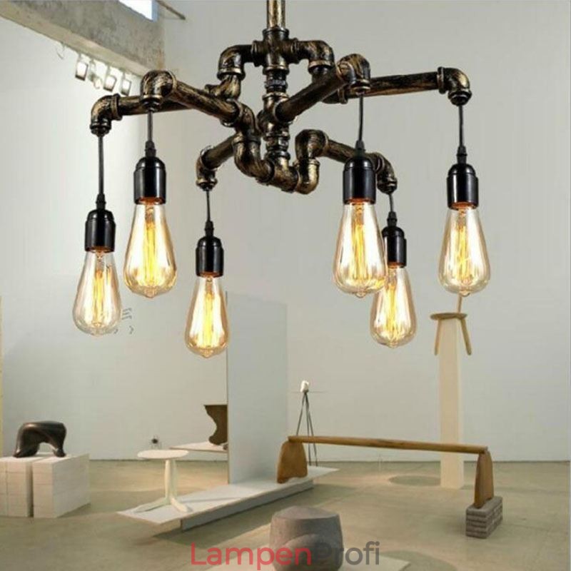 6 Licht Retro Industrielle Vintage Wasser Rohr Anhänger Licht Kronleuchter Land Rustikalen Stil