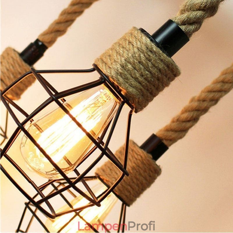 Retro-Stil 6 Köpfe Pendelleuchte Hanfseil Kronleuchter mit Eisen Lampenschirm