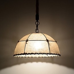 Halbrunde Pendelleuchte mit 1 Leuchte, Vintage-Stil, Industrie-Stil, gelbes Stoff- und Metall-Tropfenlicht