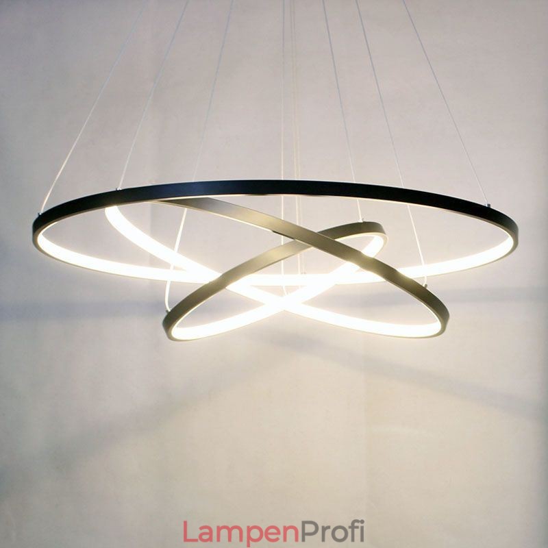 Moderne Pendelleuchte Aluminium Schwarz 3 Ring Hängeleuchte