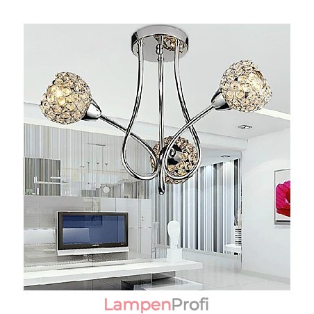 Moderne, glänzende Deckenleuchte mit 3 Lichtern im Kristalldesign Moderne, glänzende Deckenleuchte mit 3 Lichtern im Kristalldesign