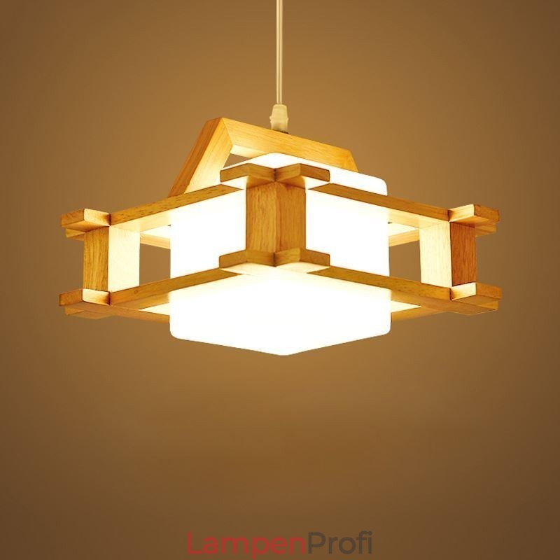 Pendelleuchte aus Eiche im nordischen Stil mit Lampenschirm aus Milchglas