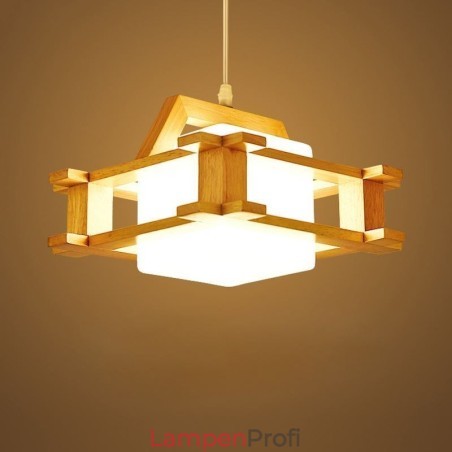 Pendelleuchte aus Eiche im nordischen Stil mit Lampenschirm aus Milchglas