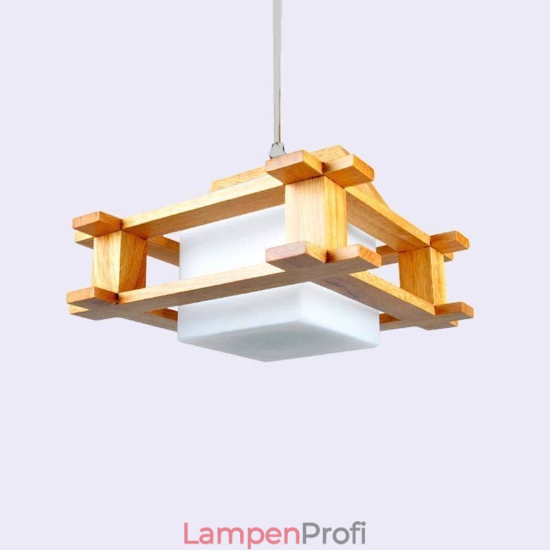 Pendelleuchte aus Eiche im nordischen Stil mit Lampenschirm aus Milchglas