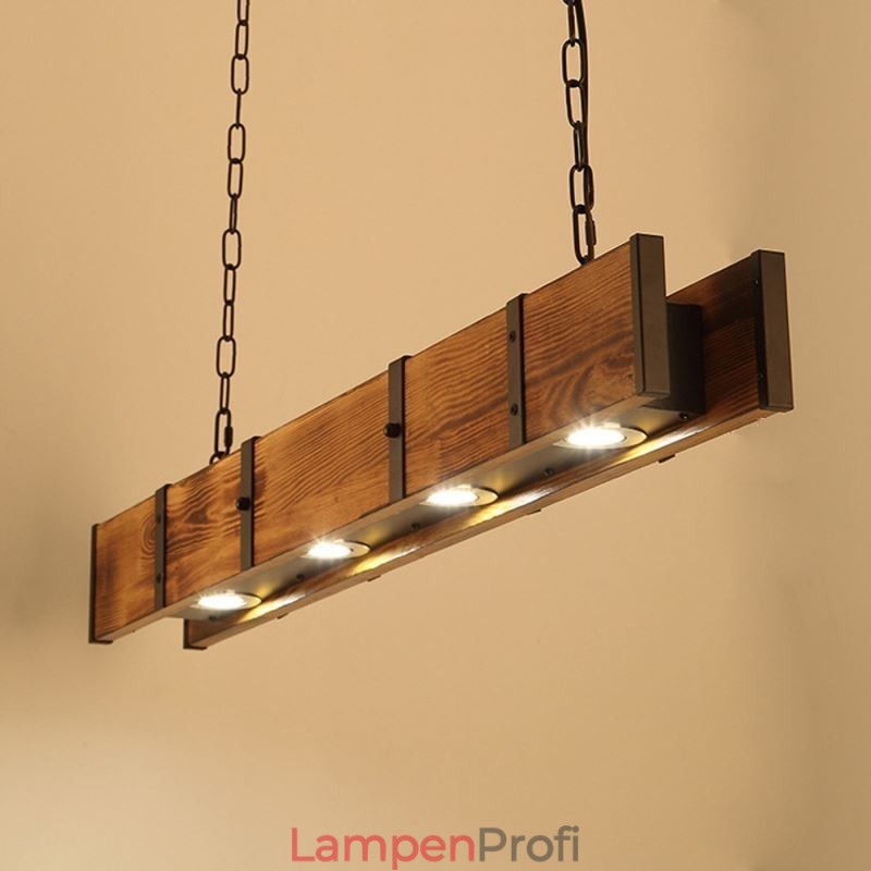 Pendelleuchte im Industriestil, rechteckig, Holz, Deckenleuchte, Insel