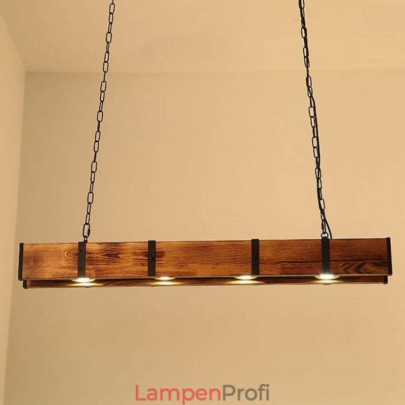 Pendelleuchte im Industriestil, rechteckig, Holz, Deckenleuchte, Insel