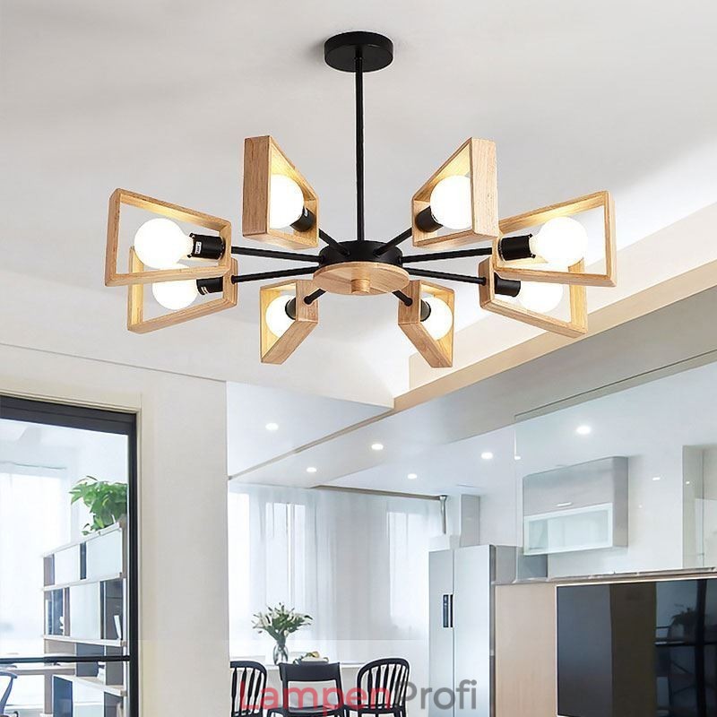 Moderner fächerförmiger Kronleuchter, elegante Pendelleuchte aus Holz