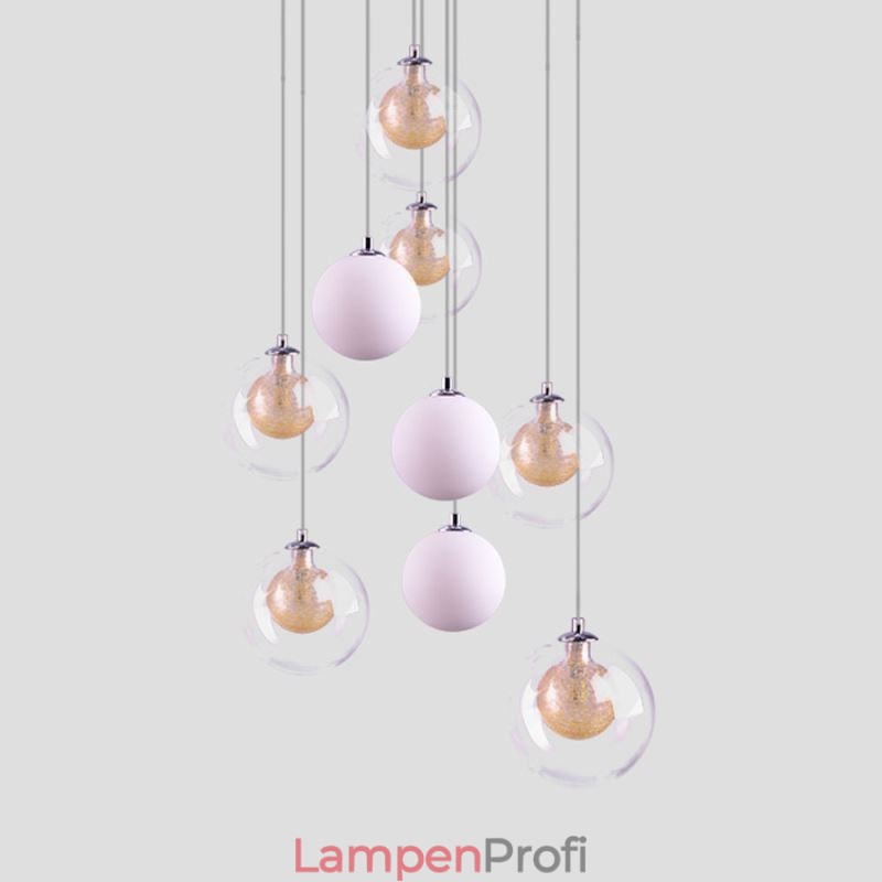 Pendelleuchte Glas Cluster Deckenleuchte Gold Nickel Gebürstet+Milchglaskugel