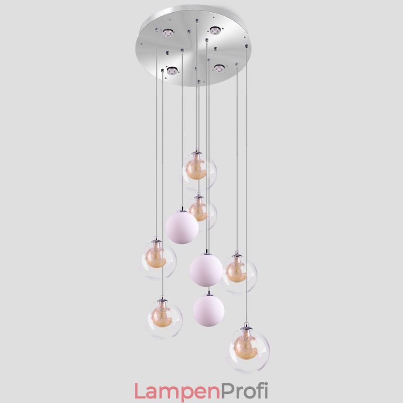 Pendelleuchte Glas Cluster Deckenleuchte Gold Nickel Gebürstet+Milchglaskugel