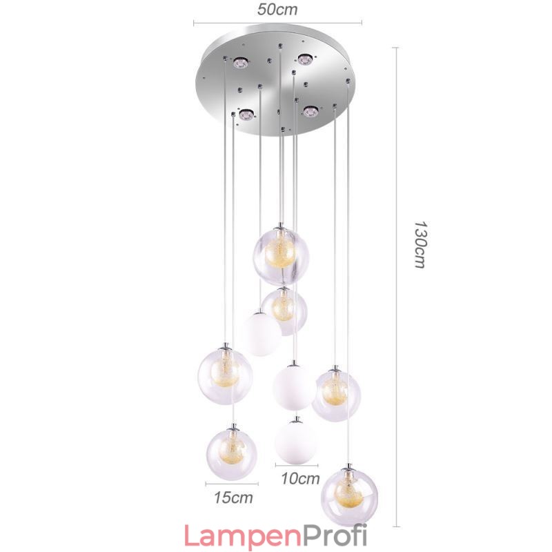 Pendelleuchte Glas Cluster Deckenleuchte Gold Nickel Gebürstet+Milchglaskugel