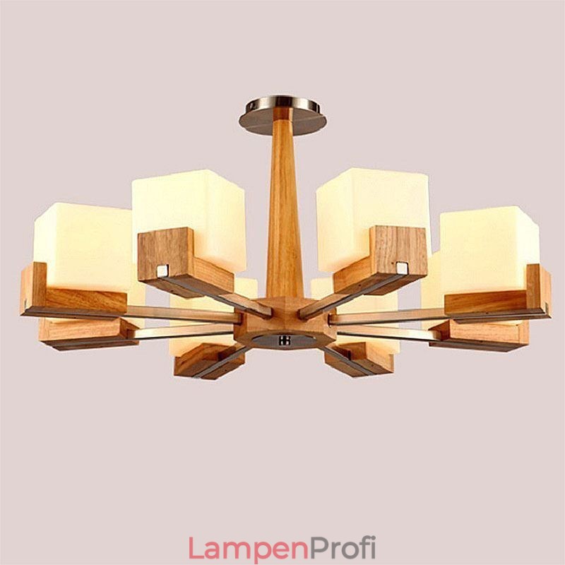 Nordische Holz Pendelleuchte Glas Lampenschirm Kronleuchter