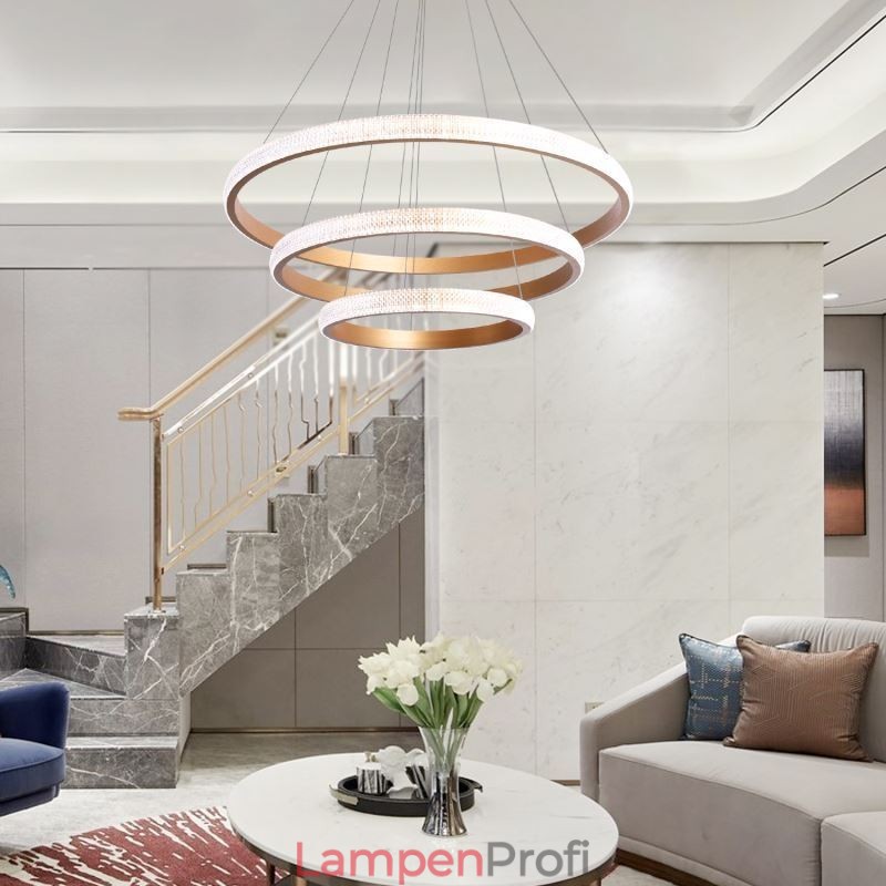 Moderne Pendelleuchte Acryl 3 Ringe Lampe 80+60+40cm