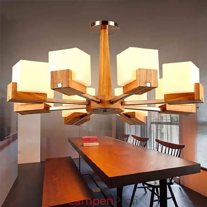 Nordische Holz Pendelleuchte Glas Lampenschirm Kronleuchter