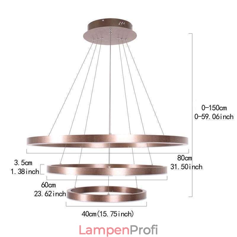 Pendelleuchte Zeichnung Handwerk 3 Ringe Lampe 80+60+40cm