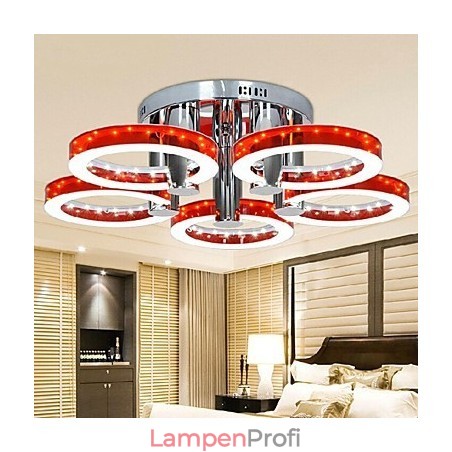 Moderner roter Kronleuchter aus Acryl mit 5 Lichtern (Chrom-Finish) Moderner roter Kronleuchter aus Acryl mit 5 Lichtern (Chrom-Finish)