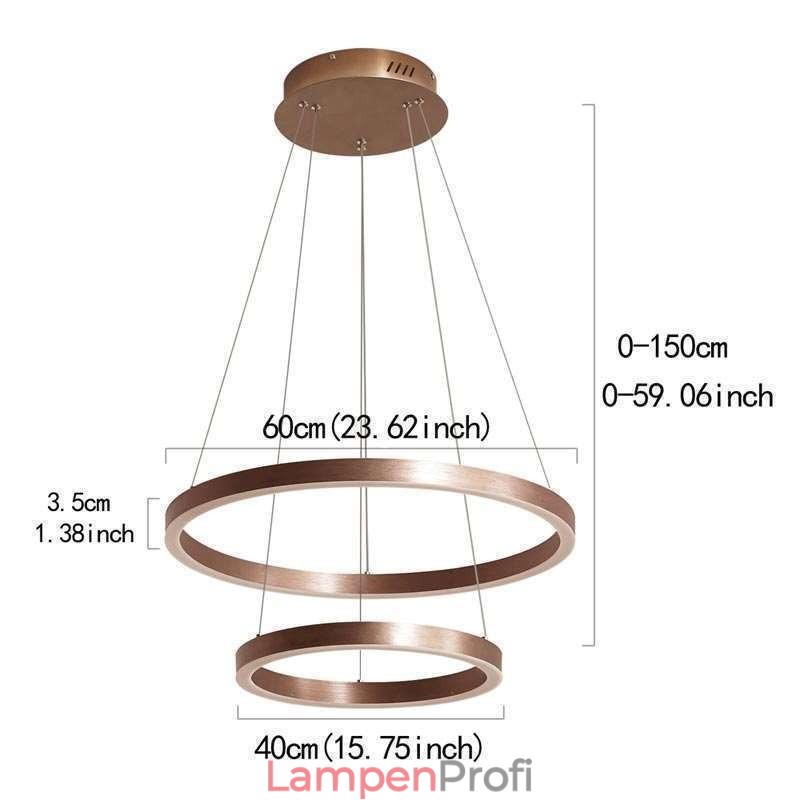 Pendelleuchte Zeichnung Handwerk 2 Ringe Lampe 60+40cm